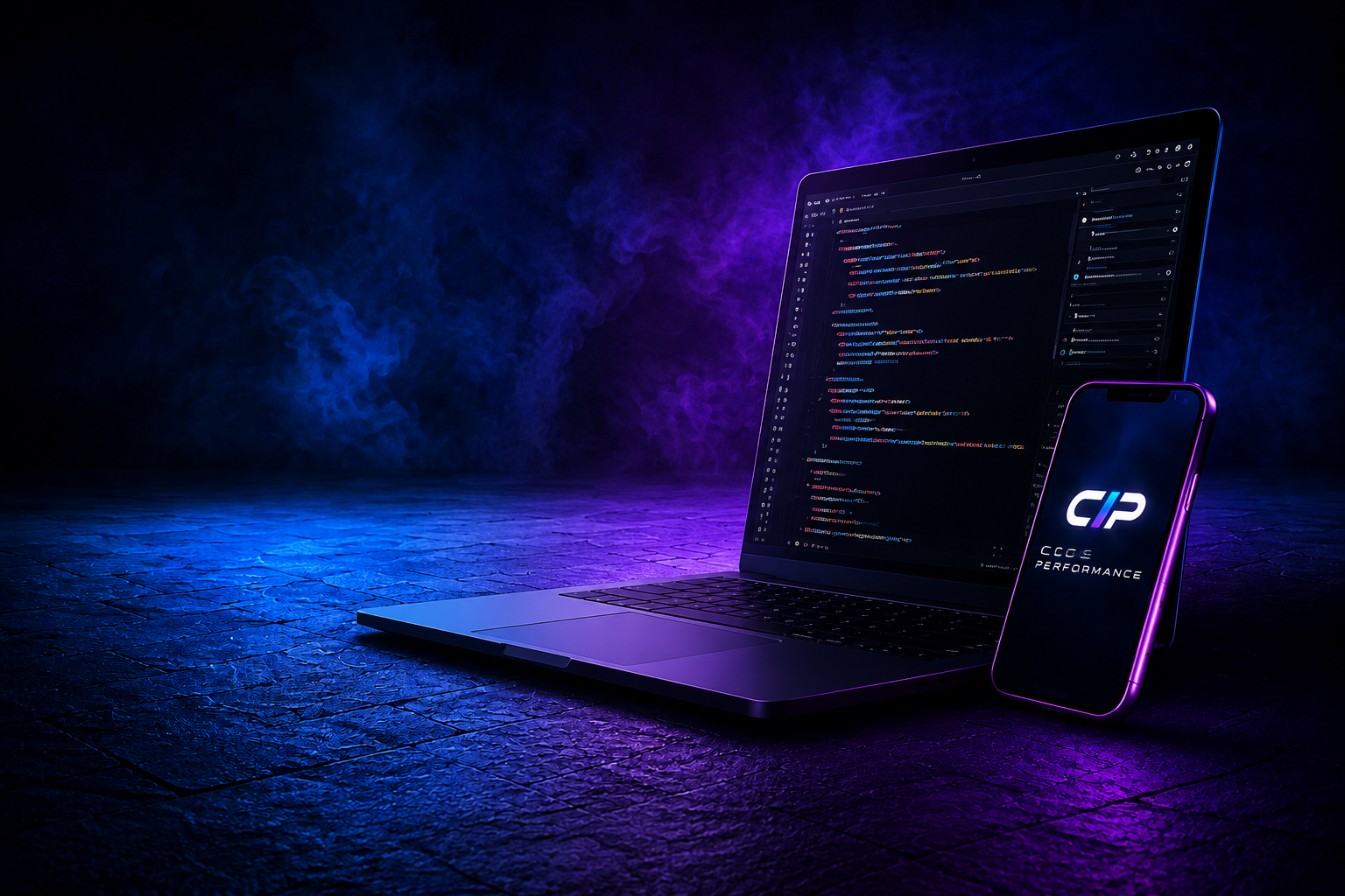 Laptop und Smartphone mit Code Performance